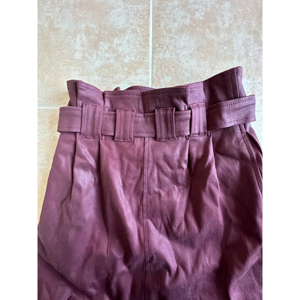 DL1961 Burgundy wax coated pleated waist -belted front open Denim skirt size xs - Picture 9 of 10